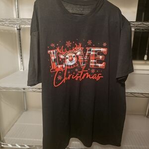 Black Christmas T-Shirt with Reindeer Design